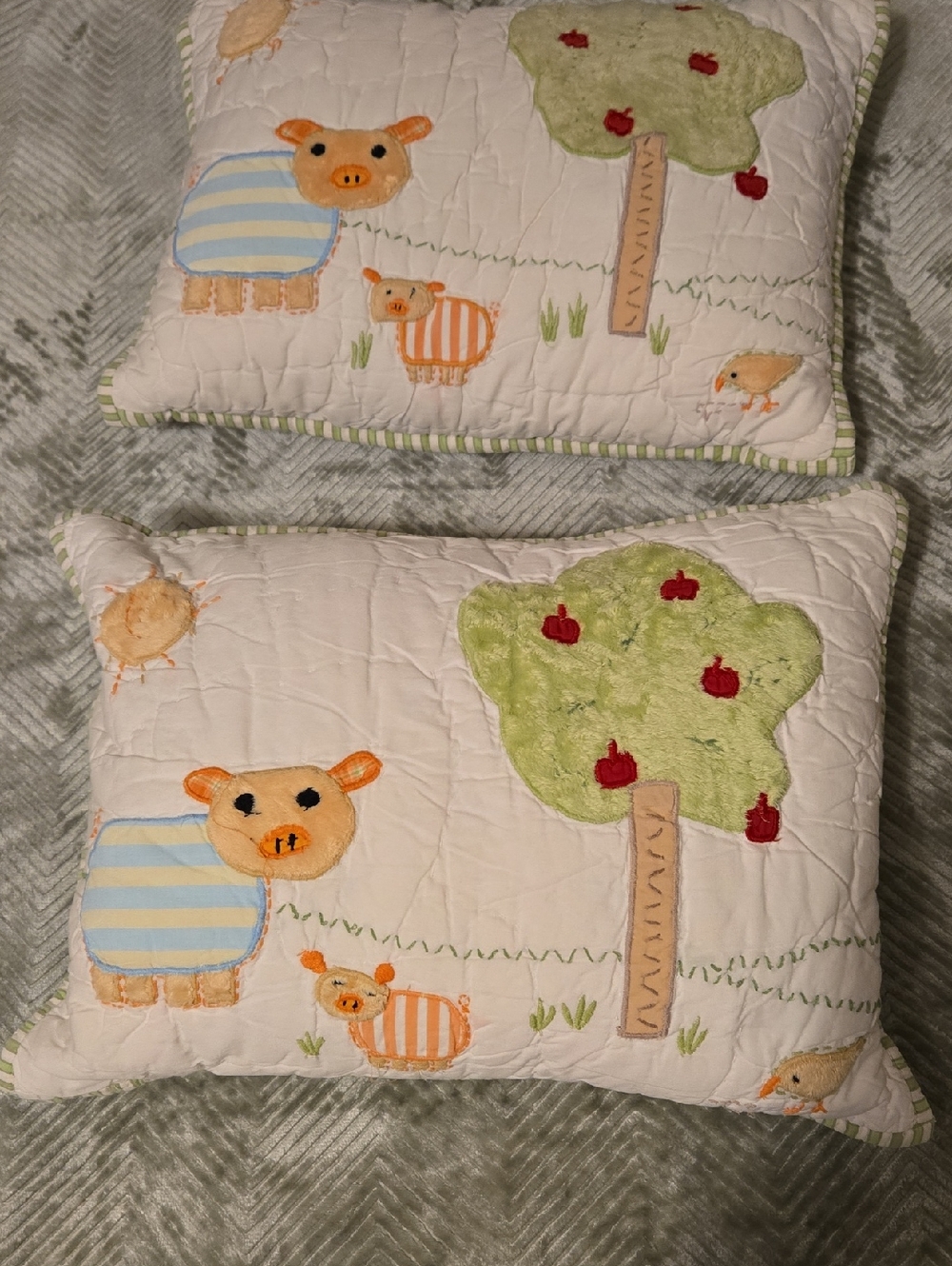 Pottery Barn Kids White Quilted Farm Animal Pillow Pair